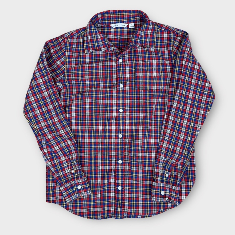 Janie and‎ Jack Plaid Button Up Shirt Kids Size 12 Red Blue Yellow Long Sleeve